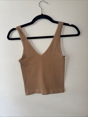 Ribbed V-Neck Tank Top - Camel